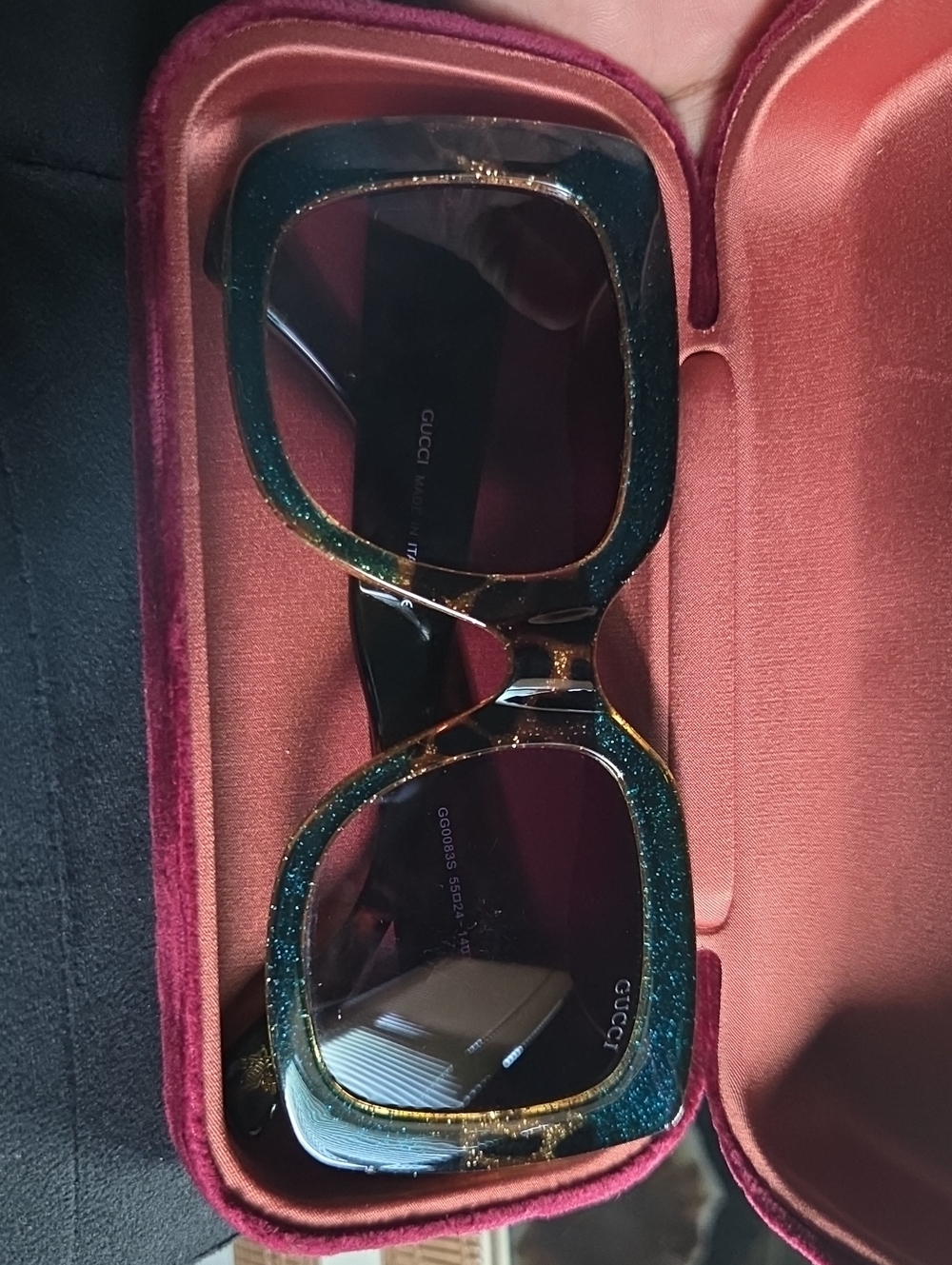 Gucci Women's Glitter Teal and Gold Square Sunglasses